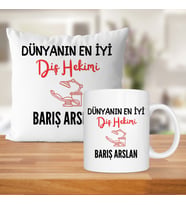 Dünyanın En İyi Diş Doktoru Baskılı Kişiye Özel Kupa Bardak Ve Saten Yastık