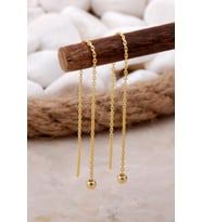 Top Altın Yaldızlı Gümüş Zincir Küpe 5216