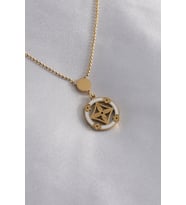 316L Çelik Gold Renk Çiçek Figür Kadın Kolye 5886 - HPSBYI2537-7790