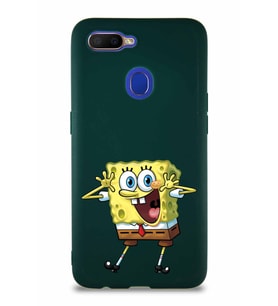 Oppo A12 Soft Premier Kapak Sünger Bob Tasarımlı Silikon Kılıf - Yeşil (Şeffaf)