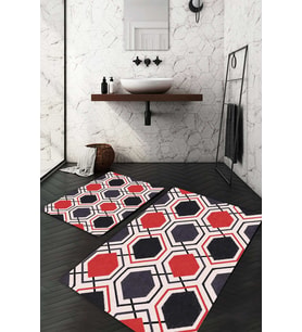 Dijital Baskılı Kaymaz Taban Yıkanabilir 2'li Klozet Takımı Banyo Paspası NDKZ-HT-847 (Kırmızı)