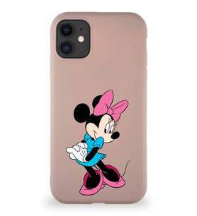 Apple iPhone 11 Soft Premier Kapak Minnie Mouse-F Tasarımlı Silikon Kılıf - Pudra (Şeffaf)