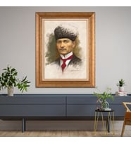 Altın Paspartulu Atatürk  Çerçeveli Tablo C406 (Gold)