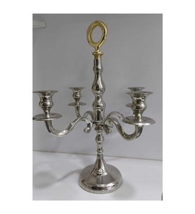 4 Kollu Metal Gümüş Renk Şamdan Boy 44 cm , en 38 cm