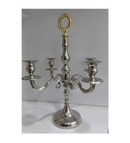 4 Kollu Metal Gümüş Renk Şamdan Boy 44 cm , en 38 cm
