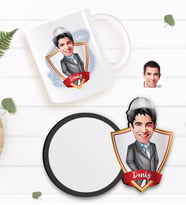 BK Gift Kişiye Özel Erkek Mühendis Karikatürlü Beyaz Kupa ve Ahşap Bardak Altlığı Hediye Seti-1
