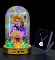 Sizlere Özel Renkli Led Işıklı Fanus ve Tasarım Kolye Hediye Seti (Model 9)