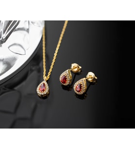 925 Ayar Gümüş Ocak Ayı Doğum Taşı ( Garnet ) Kolye - Küpe Seti