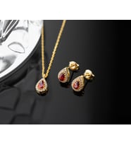 925 Ayar Gümüş Ocak Ayı Doğum Taşı ( Garnet ) Kolye - Küpe Seti