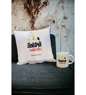 Elektrik Mühendisine Hediye Kupa Bardak ve Yastık Set 001 (Beyaz)