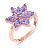 Doğal Taşlı Ayarlanabilir Lotus Çiçeği Gümüş Yüzük (Rose Gold Altın)