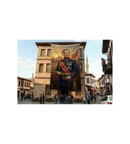 Askeri Üniformalı Atatürk Portresi Poster Bayrak Premium Raşel Kumaş ATA75