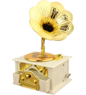 Gramofon müzik kutusu, klasik trompet gramofon kozmetik kutusu ve mücevher kutusu ev dekorasyonu (Kırmızı (Beyaz)