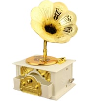 Gramofon müzik kutusu, klasik trompet gramofon kozmetik kutusu ve mücevher kutusu ev dekorasyonu (Kırmızı (Beyaz)