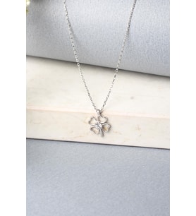 Yonca Kolye Gümüş Zirkon Taşlı 925 Ayar Gümüş Kolye (Silver)