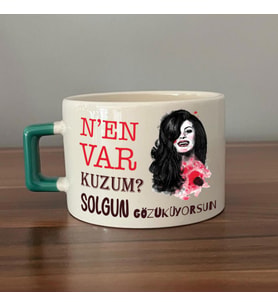 Nen Var Kuzum? Baskılı Yeşil Kulplu C Fincan