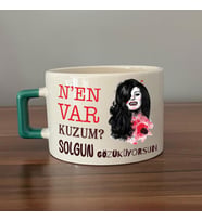 Nen Var Kuzum? Baskılı Yeşil Kulplu C Fincan