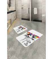 Ekru Hayvan Temalı Banyo Halısı Klozet Paspas Seti BS313