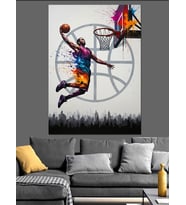 Basketçi Adam Sanat İllüstrasyon Dekoratif Kanvas - Mdf Ahşap Tablo