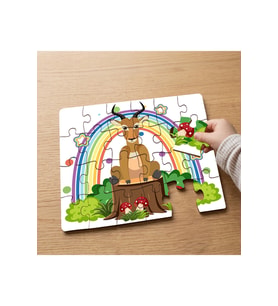 Gökkuşağı - Geyik - Sevimli Hayvan Tasarımlı 24 Parça Ahşap Çocuk Puzzle MPK0393