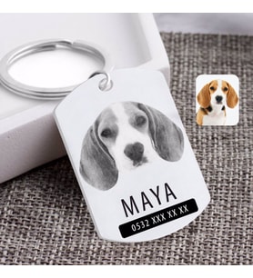 BK Gift Kişiye Özel Karakalem Evcil Dost Köpek Pleksi Künye (Beyaz)
