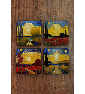 Doğal Taş Bardak Altlığı 4'lü Set 10x10x1 cm Yapay Zeka Desenleri -Stone Coasters