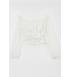 Breeze Kız Çocuk Uzun Kollu Dantelli Crop Bluz Çiçek Desenli 9-14 Yaş, Beyaz