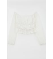 Breeze Kız Çocuk Uzun Kollu Dantelli Crop Bluz Çiçek Desenli 9-14 Yaş, Beyaz