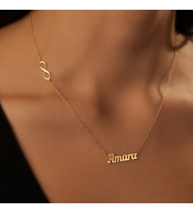 Kişiye Özel 925 Ayar Gümüş Yan Sonsuzluk Detaylı İsim Kolye (Gold)