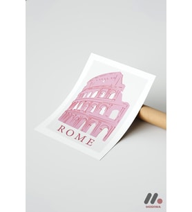 Roma Kolezyum Pembe Poster, Çerçevesiz Yüksek Kalite Duvar Afişi - Motivasyon Hediyesi