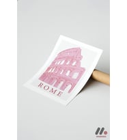 Roma Kolezyum Pembe Poster, Çerçevesiz Yüksek Kalite Duvar Afişi - Motivasyon Hediyesi