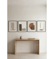 Minimalist Doğal Tonlarda Soyut Sanat 4’lü Ahşap Çerçeveli Tablo Seti