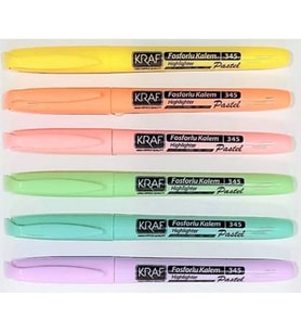 KRAF 345  PASTEL RENKLER 6'lı FOSFORLU KALEM TİPİ