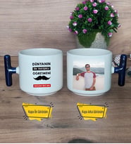 Erkek Öğretmene Hediye Kupa Bardak Fotoğraflı T Lacivert Kulplu Öğretmenler Günü Hediyesi