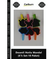 Özel Üretim Ahşap Dekoratif Hediyelik Notluk Etiketlik Desenli Notlu Mandal 6'lı Set10 Paket