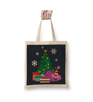 Cheshire Cat Around The Christmas Tree Wonderland Beyaz Bez Çanta Uzun Saplı Alışveriş Çantası