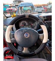 Fiat Doblo 1 Dikme Direksiyon Kılıfı Delikli Deri Parlak Siyah Bej Detay Çift Yüzük ve Dikiş 2005-2010