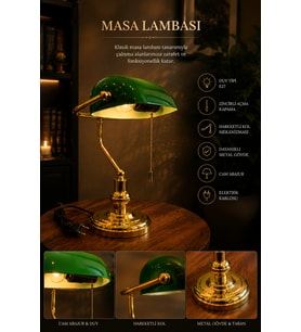 YENİ BANKER GOLD YEŞİL CAMLI MASA LAMBASI