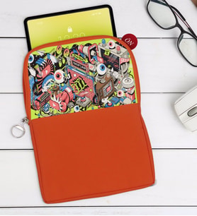 BK Gift Modern Soyut Tasarımlı Taşınabilir Koruyucu Tablet Kılıfı & Organizer Çanta - Turuncu-8