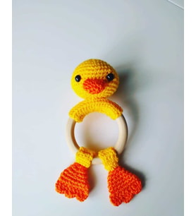 Ördek Diş Kaşıyıcı Çıngırak Amigurumi Organik Oyuncak