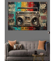Retro Boombox Teyp Ve Müzik Dekoratif Kanvas - Mdf Ahşap Tablo