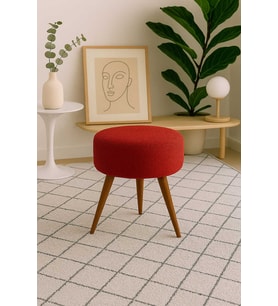 Yuvarlak Puf Bench Ahşap Retro Ayak Dekoratif Peluş Tabure