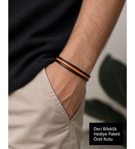 Braceon Ember – Siyah & Turuncu Çok Katmanlı Erkek Deri Bileklik
