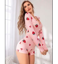 Fantezia Night Kadın Pembe Çilek Desenli Pijama Tulumu 5125