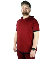 Mode XL Erkek T shirt Kapşonlu Sweep Check 22136 Bordo
