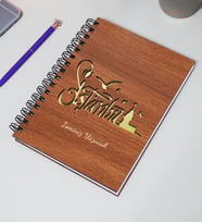 Kişiye Özel İstanbul Desenli Ahşap Kapaklı Defter - Ajanda - İsme Özel - A5 60 Yaprak (120 SAYFA) Hediyelik (Gold)