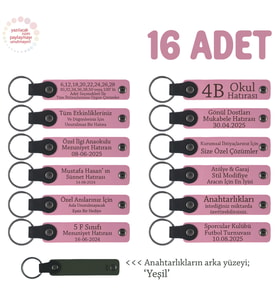 Pembe & Yeşil, Babalar Günü İçin Üzerine İsim Ve Özel Mesaj Yazılabilen, 16'lı Anahtarlık