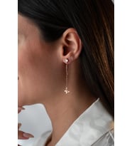 925 Ayar Gümüş Rose Kaplama 5 Mm Tektaş Sallantılı Zincir Sade Kelebek Küpe