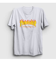 Presmono Unisex Beyaz Logo Thrasher T-Shirt 277580tt (Beyaz)