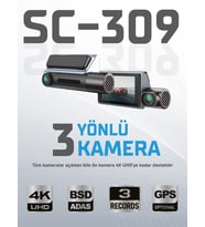 Kayıt Cihazı 4K 3.2'' Dokunmatik Ekran 3 Kameralı Araç İçi Kamera SC-309